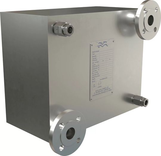 So sieht der kompakte Wärmetauscher namens Hybloc von Alfa Laval aus. Es gibt ihn in vier Modellen, für alle gängigen Tanksysteme, heißt es weiter.(Bild:  Alfa Laval)