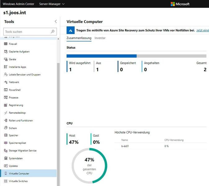 Mit Azure Site Recovery können lokale VMs in Microsoft Azure repliziert werden. Gesteuert wird die Funktion über das Windows Admin Center. (Joos / Microsoft)