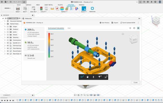 (Ein neues Plug-in kombiniert die Umweltbelastungs- und Kostendaten von Makersite mit den Produktdesigndaten von Fusion 360. Bild: Autodesk)