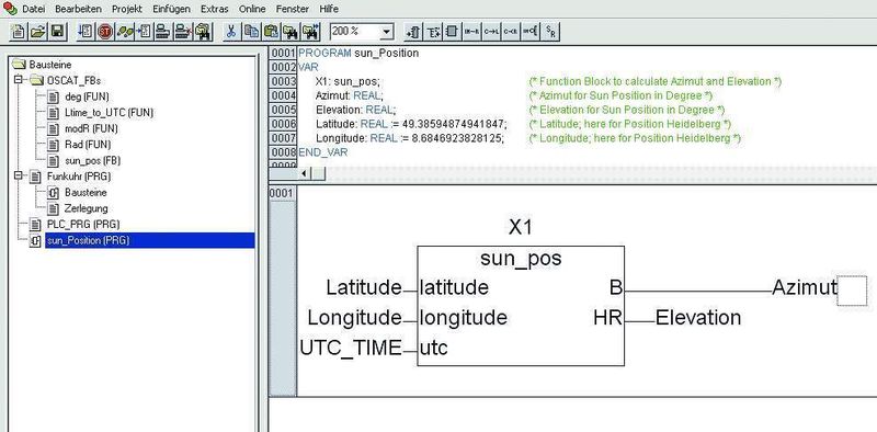 Spezielle Funktionsbausteine wie „Solar Tracking“ stehen für die Programmierung von Solaranlagen zur Verfügung und  berechnen u.a. alle erforderlichen Werte zur Panelsteuerung anhand der örtlichen Koordinaten, des aktuellen Datums und der Uhrzeit. (Archiv: Vogel Business Media)