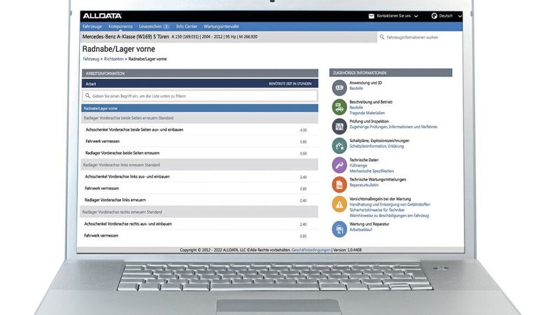 „Alldata Repair“ bietet auf Knopfdruck jetzt auch Angaben zu Arbeitswerten/Richtzeiten.(Bild:  Alldata)