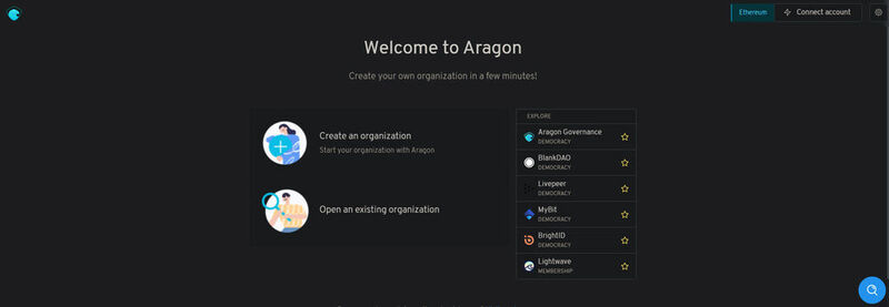 Auf der Webseite von Aragon kann schnell und unproblematisch eine neue DAO erstellt werden.