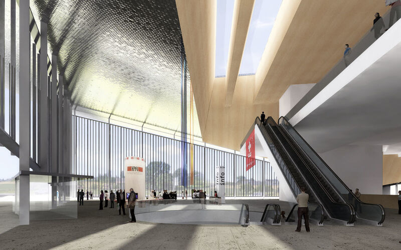 Maquette virtuelle de l'intérieur du centre de congrès de l'EPFL. (Image: EPFL)
