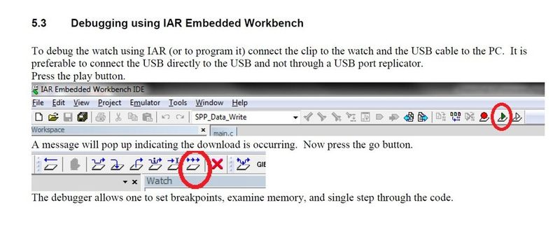 MetaWatch Firmware Design Guide: Debugging mit IAR Embedded Workbench (Bild: Reichelt/metawatch.org)