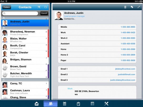Abbildung 4: Der kontakte-Ordner des secure Mail Clients der Kaseya BYOD Suite. (Bild: Kaseya)