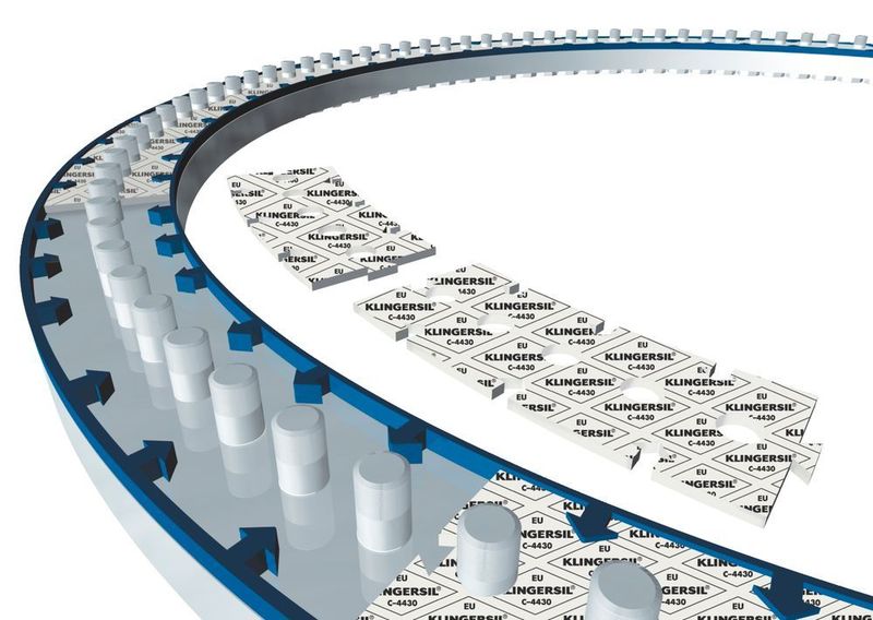 Die Dichtung KNS WE besteht aus einem zerlegten Trägerring, dessen Segmente über „Knopfloch“- oder „Puzzle“-Verbindungen zusammengeführt werden, und zwei Dichtringen. (Bild: Klinger)