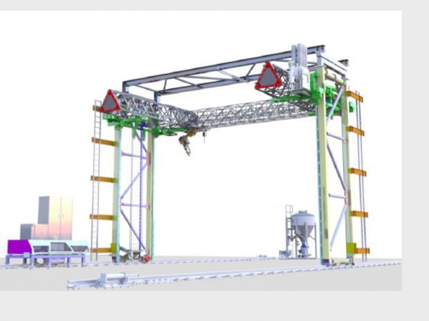 Platz 6: ImprimereDas Schweizer Unternehmen Imprimere möchte laut eigenen Worten die Bauindustrie digitalisieren. Dazu bietet die Firma einen 3D-Drucker, der wie ein Roboterarm an einem Portal hängt. So besitzt der Drucker lange Verfahrwege und kann ein ganzes Haus erstellen. Einzige Bedingung: Man benötigt einen festen Untergrund – am besten ein Fundament – als Aufstellort. (Bild: Imprimere)
