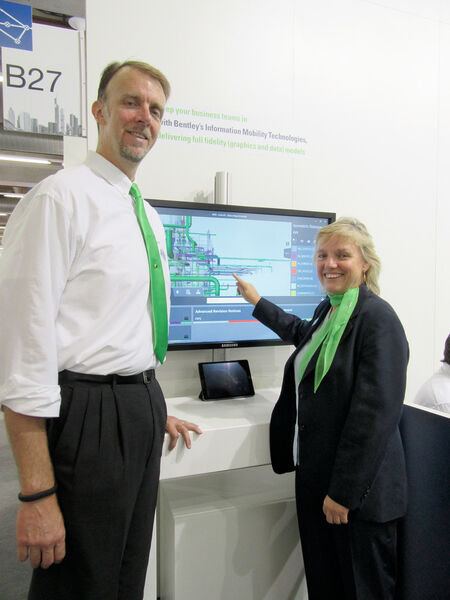 Rob Harper and Anne-Marie Walters demonstrate the newest touchscreen interface capabilities. (Picture: Lozowski)