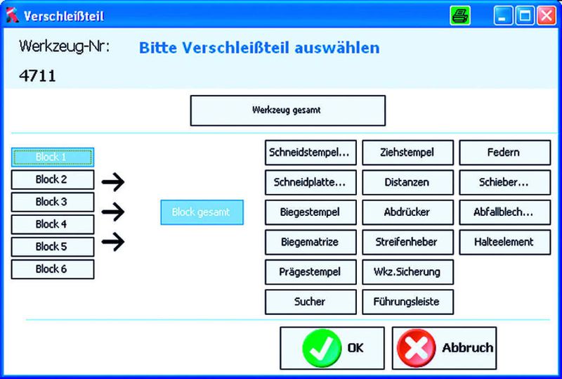 Beim Wechsel von Verschleißteilen im Werkzeug steht am Maschinenterminal eine einfach bedienbare Auswahlmaske zur Verfügung. Bilder: Schwer+Kopka (Archiv: Vogel Business Media)