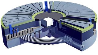 Das neue Hybridfutter MZMF ist die Verknüpfung von Drei-Backen-Handspannfutter und runder Magnetspannplatte; es fixiert die Werkstücke mit einer Haltekraft von 150 N/cm2. Bild: Röhm (Archiv: Vogel Business Media)