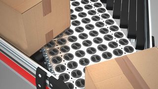 Die Wave-Technik des neuen Transfergeräts von TGW ermöglicht geringe Abstände zwischen den Waren. Bild: TGW (Archiv: Vogel Business Media)