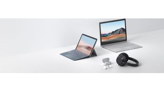Microsofts Frühjahrskollektion: Surface Go 2 mit 10,5-Zoll-Display, Surface Book 3 mit Ice-Lake-CPU und optionaler Nvidia-Quadro-GPU, Surface Headphones 2 und die Surface Earbuds. (Microsoft)