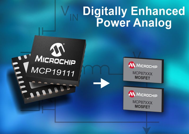 Bild 1: Digital erweiterter Analogcontroller MCP19111 und MOSFET-Familie MCP87XXX (Bild: Microchip)