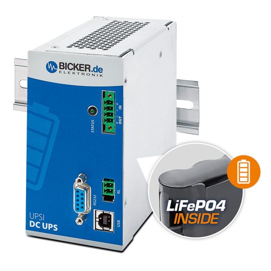 Mit integriertem Lithium-Eisenphosphat-Akku: die kompakte DC-USV UPSI-2406DP3 – „Made in Germany“.(Bild:  Bicker Elektronik)