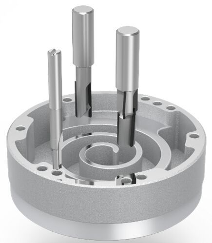 Worldia Europe GmbH: Worldia-Helix-PKD-Schaftfräser zur Bearbeitung von Aluminium-Scroll-Kompressoren. (Bild: Worldia Europe GmbH)