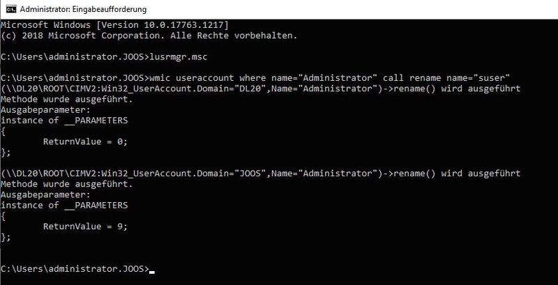 Administrator-Konto in der Befehlszeile umbenennen. (Joos)