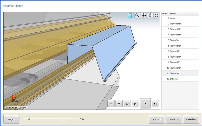 Bild 6: Eine 2D oder 3D Biegesimulation mit der XL-Office-Software stellt die Biegeabläufe exakt dar. (Bild: RAS Reinhardt Maschinenbau)
