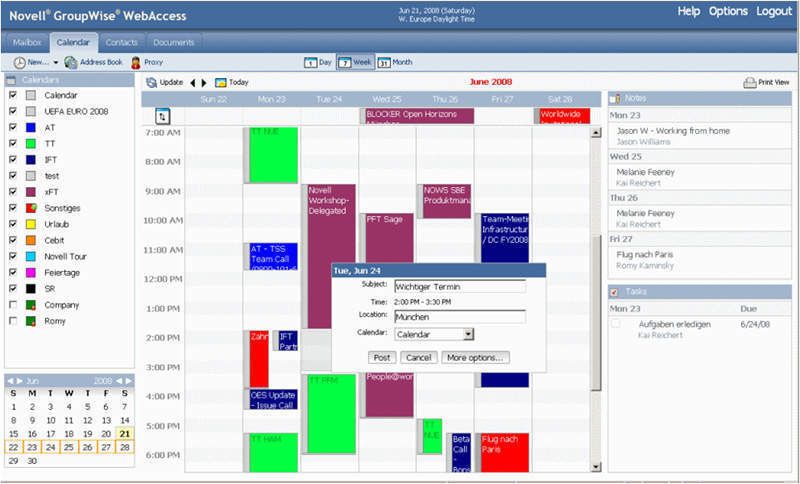 Groupwise gibt es zunächst als Windows-Client und Web-basiert. Dies ist die Browser-Oberfläche des Kalenders. (Archiv: Vogel Business Media)