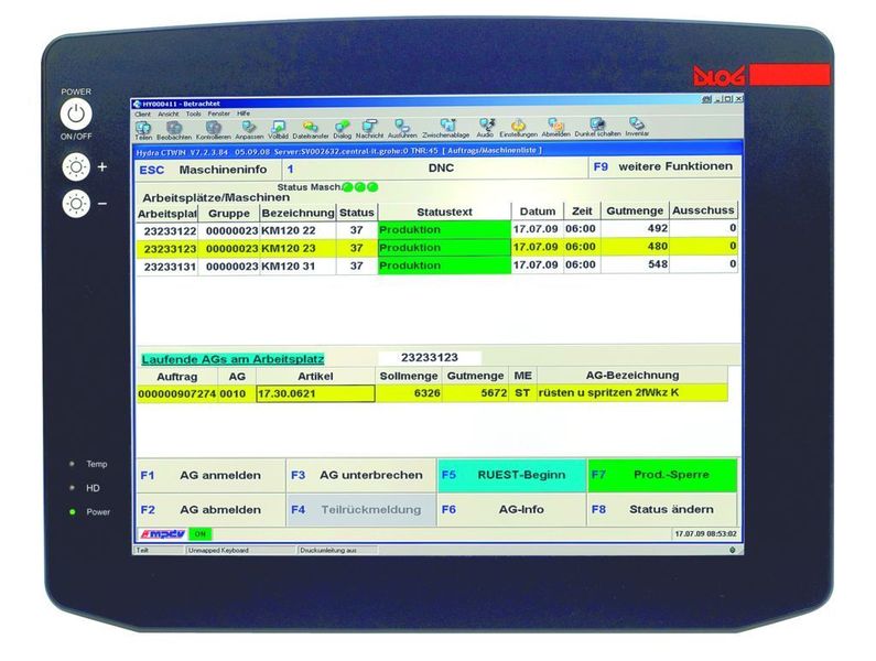 Bild 3: Frontalansicht des Industrie-Terminals ITC 7 von Dlog: Der mit Windows XP laufende Industrie-PC verfügt über ein großes Display mit 15-Zoll-Farb-TFT und XGA-Auflösung. Bild: Dlog (Archiv: Vogel Business Media)