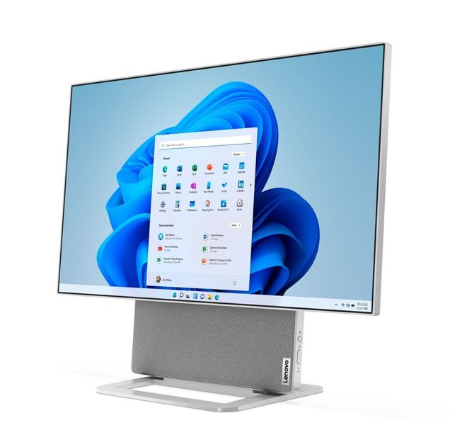 Das 27 Zoll große IPS-Display des Yoga AIO 7 bietet die 4K-Auflösung. Der Bildschirm lässt sich durch sanften Druck auf das Scharnier um 90 Grad drehen, anheben und neigen. (Lenovo)
