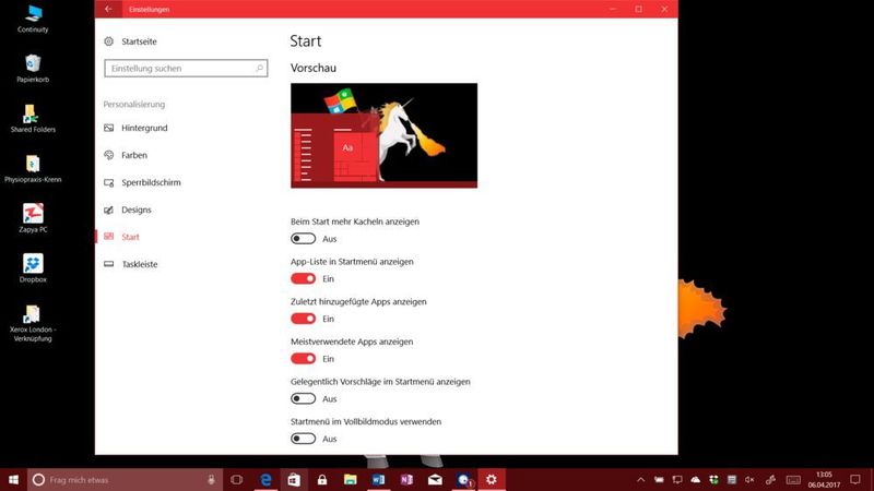 Das Startmenü bietet beim Creators Update mehr Anpassungsmöglichkeiten. (Vogel IT-Medien)