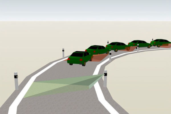 Bild 7b: An neuralgischen Stellen soll die radarsensorische Überwachung realisiert werden. Dies ermöglicht die Lokalisierung eines Stauendes und unterstützt die Fahrzeugsensorik. (Siemens, Infineon)
