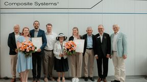 Outstanding materials research for the aerospace industry: Award winners Dr Benedikt Neitzel (third from left) and Johanna Buschmann (fourth from right) at the 2026 Peter Dornier Foundation Prize ceremony, together with Foundation Chair Maja Dornier (fifth from left), members of the Foundation’s advisory board, DORNIER Supervisory Board Chairman Peter D. Dornier (second from right) and Prof Wolf Mutschler (right) (Image: DORNIER)