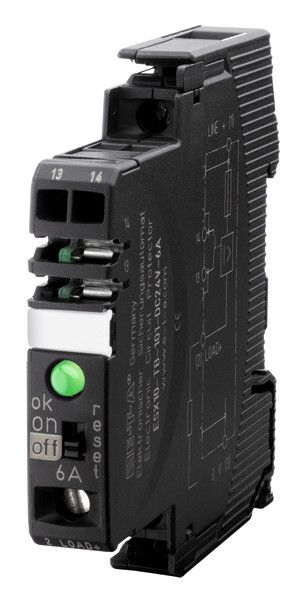 Bild 2: Den 12,5 mm schmalen ESX10-T-Sicherungsautomaten gibt es als einkanaliges Gerät. Es kann an die Bedürfnisse der Anwendung angepasst werden. (Bild: E-T-A)