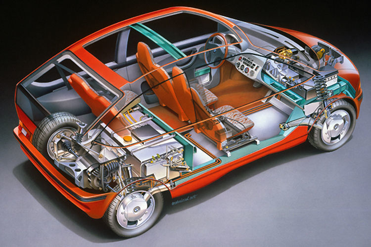 IAA 1991: Der BMW E 1 mit Bremsenergierückgewinnung hatte einen 33-kW-Elektromotor und Natrium-Schwefel-Akkus (BMW)