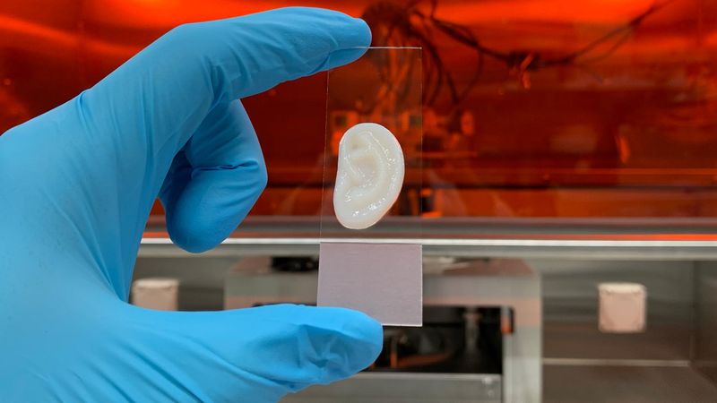 Forschende haben elastischen Ohrknorpel aus menschlichen Zellen im Labor hergestellt, der im Tiermodell formstabil bleibt.(Bild:  ETH Zürich)