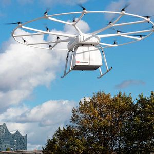 Die Drohne hat ein maximales Startgewicht von 600 Kilogramm.(Bild:  Volocopter / DB Schenker)