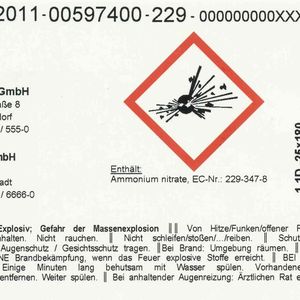 Klassisches, richtlinienkonformes Sprengstoff-Etikett 