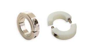 Korrosionsbeständige Klemmringe von Ruland aus Edelstahl und aus Delrin mit Edelstahlschrauben (Bild: Ruland)