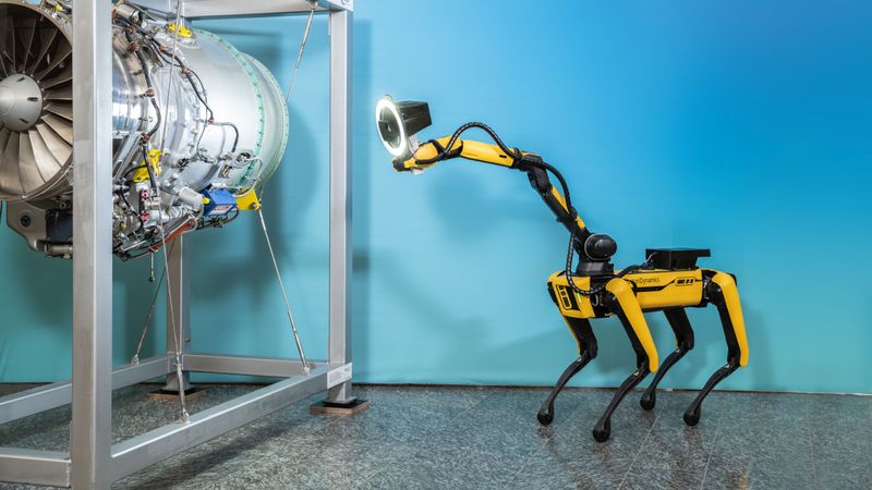 Mithilfe des Sensors goScout3D vermisst der Roboterhund komplexe Bauteile, hier zum Beispiel eine Turbine.(Bild: Fraunhofer IOF)