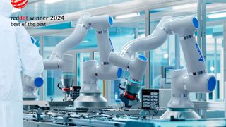 Hier sieht man eine Reihe von D-Bot-Cobots des Herstellers Delta aus Taiwan. Das Design der kollaborativen Roboter hat jetzt wegen mehrerer Pluspunkte die Jury des Red Dot Awards überzeugt. Delta freut sich deshalb jetzt über den „Best of the Best“-Design Award. (Bild: Delta)