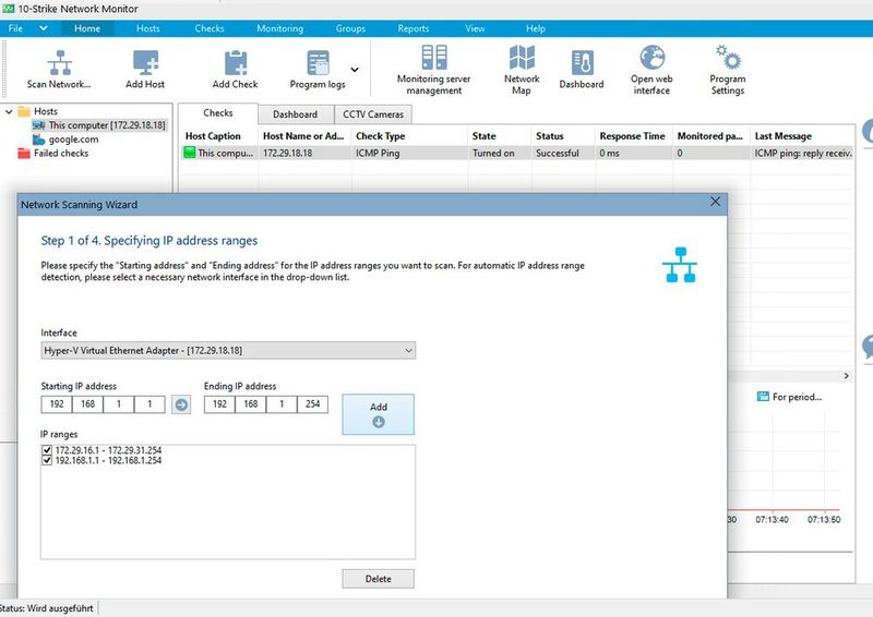 Der Network Monitor von 10-Strike startet nach der Installation mit einem Assistenten. (Bild: Joos - 10-Strike Software)