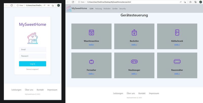 Die Seiten login.html und devices.html der Beispiel-Webanwendung.