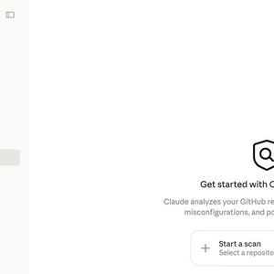 Über den Menüpunkt "Security" in der Seitenleiste erreicht der Nutzer den Einstieg zu Claude Security und prüft über "Start a scan" ein GitHub-Repository auf Schwachstellen.(Bild:  Joos)