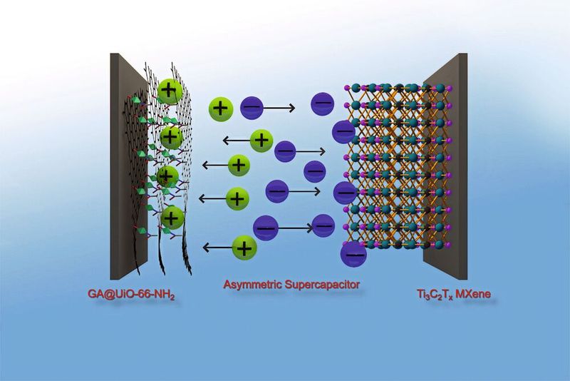 Graphen-Hybride (l.) aus metallorganischen Netzwerken (metal organic frameworks, MOF) und Graphensäure als positive Elektrode für Superkondensatoren (Bild: Dr. Jayaramulu Kolleboyina / IITJ)