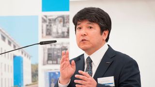 Dr. Masami Takenaka, Managing Executive Clean Energy Team, Asahi Kasei Europe, at the inauguration ceremony of the hydrogen demonstration project.  (Asahi Kasei)