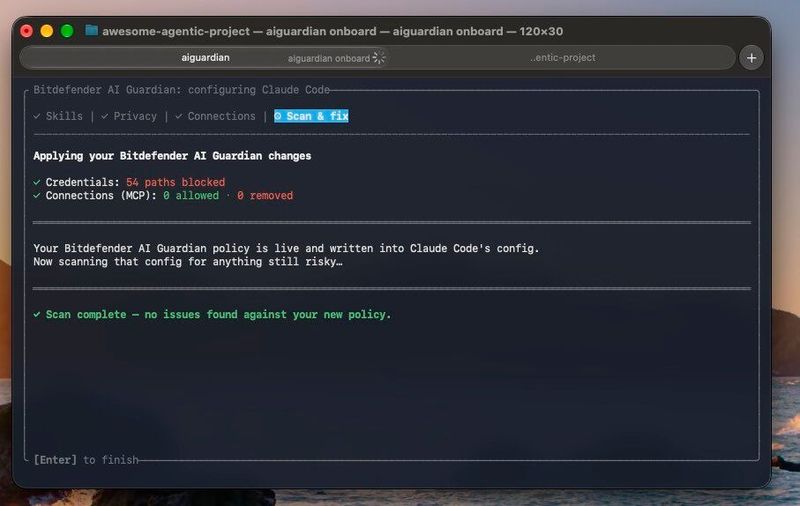 Einschreiben der Bitdefender-AI-Guardian-Sicherheitspolitik in die Claude-Code-Konfiguration (Bild: Bitdefender)