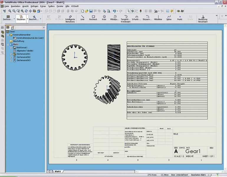 Das Bild zeigt eine Zeichnung mit Herstellerdaten, generiert in Solidworks. (Bild: Kisssoft)
