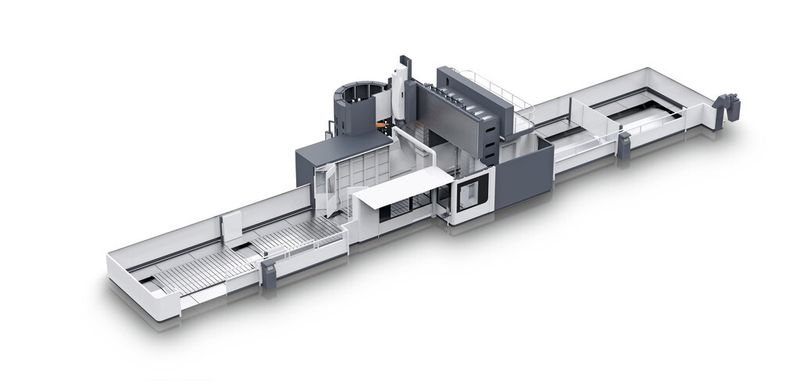 Die Portalfräsmaschine DMU 600 P ermöglicht mit drei Tischen Fünf-Achs-Komplettbearbeitung von Großteilen bis 75 t und Abmessungen bis 18 m × 3 m × 3,5 m. (Bild: DMG/Mori Seiki)