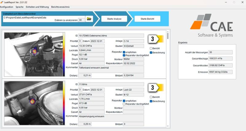 Nachauswertung und Dokumentation in der Leak-Report-Software. (Bild: Soundtastix)