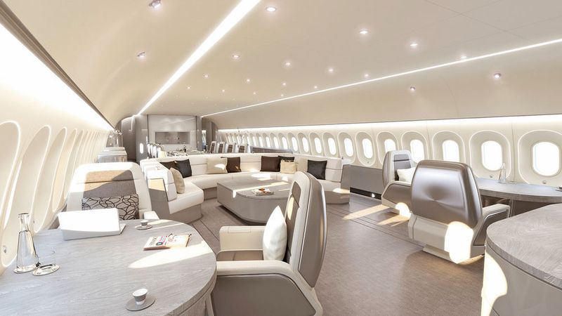 Lounge der Lüfte: «Visionary Design Concept» für einen grösseren Jet, entwickelt im Design Studio von Jet Aviation Basel. (Jet Aviation (Design renderings by ACA Advanced Computer Art))