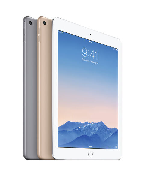 Apple bietet das iPad Air 2 in den Farben Silber, Gold und Grau mit 16, 64 oder 128 Gigabyte Speicherplatz an. (Bild: Apple)