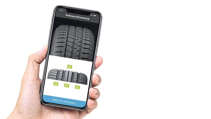 In der Anyline-Cloud wird aus den Bildern des Reifenprofils ein 3D-Modell erstellt und die Profiltiefe an jeder Stelle angegeben.(Bild:  Anyline)