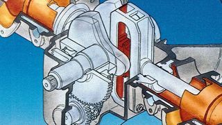 Konstruktion und Ausführung des Ficht-Kurbelschlaufen-Motors FK 366 mit gegenlaufenden Massenausgleich; Verwendung: Antrieb, Stromaggregat, Versuchsmotor für Keramikteile (Ficht)