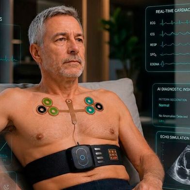 The new version of the sensor system is based on reusable patches and integrates a portable computer that enables AI-supported analysis of the collected data. (Image:Basel Adams / AI-generated)