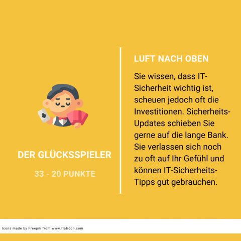 20 - 33 Punkte: Der Glücksspieler. Sie sind der „Man in the Middle“ der IT-Sicherheit. Sehr gute Ansätze, aber auch noch viel Luft nach oben. (Dell Technologies)